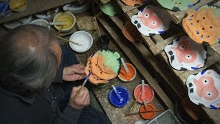 Kyoto Craftsmanship: Handmade Saga Mask
A father and his son work together to create expressive handmade masks like those originally used for kyōgen theatre performances in the Saga area of Kyoto. Each mask is carefully shaped and hand-painted to bring out unique facial expressions that help bring the characters to life. Kyoto Craftsmanship: Handmade Saga Mask