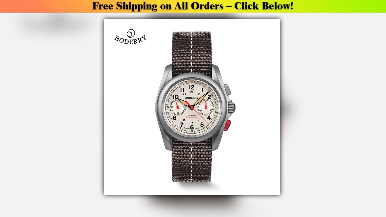 BODERRY Men's Field Watches Titanium Mechanical Chronograph Top Brand Wristwatch 100M Waterproof