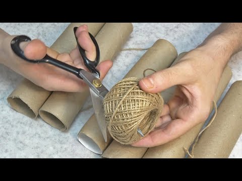 Tubes from paper towels + twine and rope, just look at the result! Incredibly beautiful and useful!