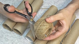 Tubes from paper towels + twine and rope, just look at the result! Incredibly beautiful and useful!