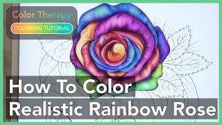 Coloring Tutorial: How to Color a Realistic Rainbow Rose with Color Therapy App screenshot 2