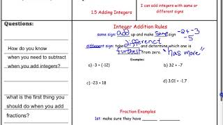 1 5 Adding Integers
