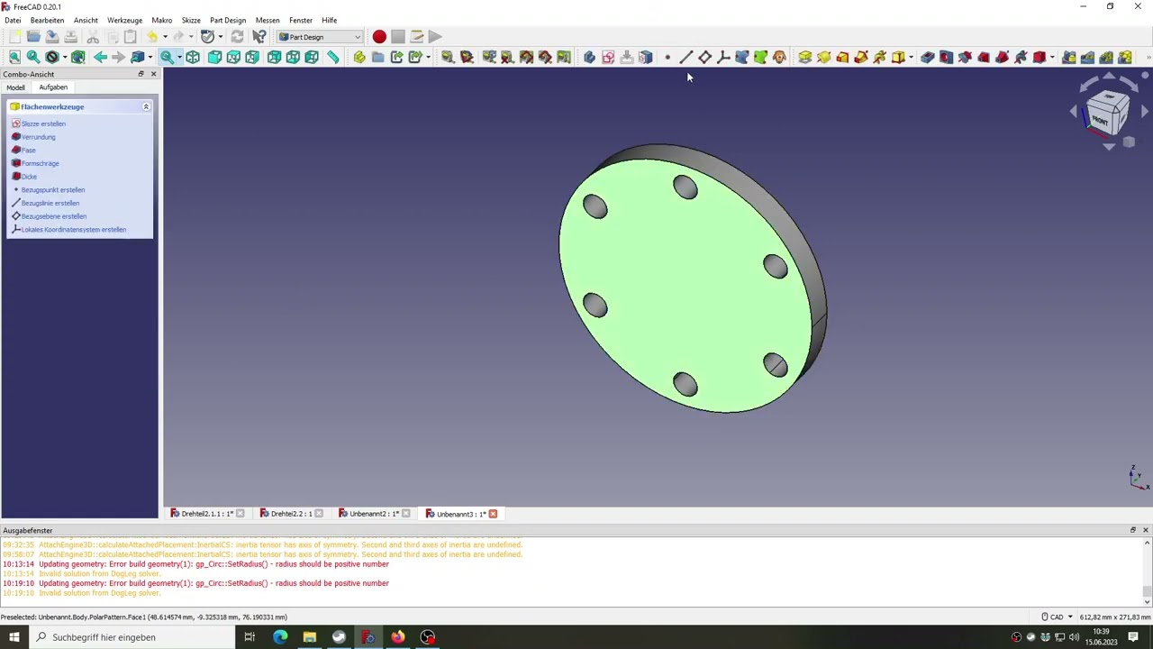 Modell 2.6 - FreeCAD 0.20 für Flansch mit  polares Muster für Bohrungen