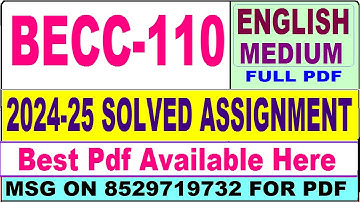 BECC 110 solved assignment 2024-25 || becc 110 solved assignment 2025 in English || ignou becc110
