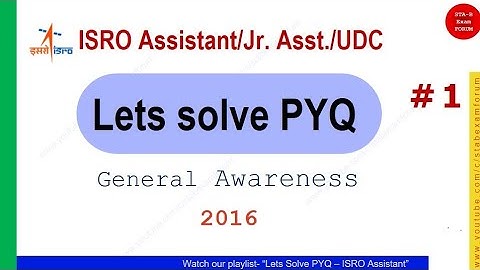 ISRO Assistant UDC JPA | Solved Previous Year Question Paper 2016 | General Awareness