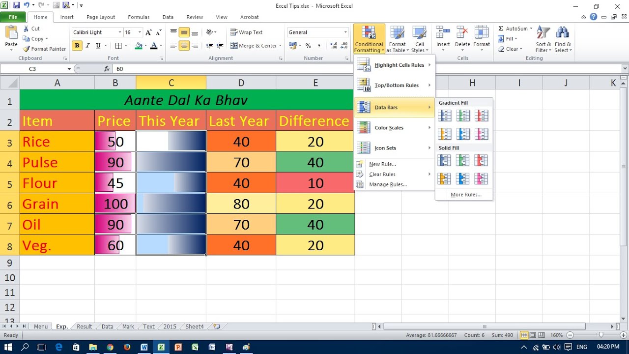 Sử dụng Data Bars và Color Scales trong Excel (Use Data Bars and Color Scales in Excel): Data Bars và Color Scales là những tiện ích mạnh mẽ giúp bạn dễ dàng theo dõi thông tin trong bảng tính của mình. Nếu bạn cần một công cụ đơn giản giúp bạn dễ dàng quản lý dữ liệu, hãy bắt đầu sử dụng Data Bars và Color Scales ngay khi có dịp.