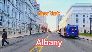 Driving Downtown Albany, New York (NY), USA - The Streets Surrounding Empire State Plaza