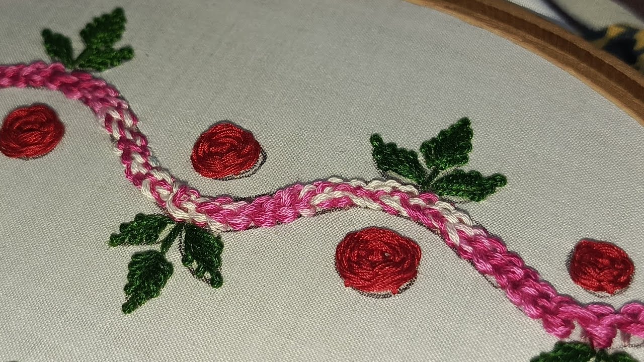 Beautiful knotted zig zag hand embroidery stitches for border and shirt|#anoshiaembroiderystudio 