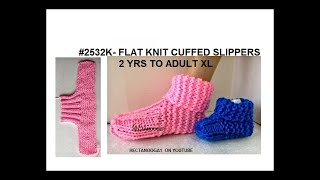 Easy Beginner Knit Cuffed Slippers, worked flat on 2 needles, #2532
