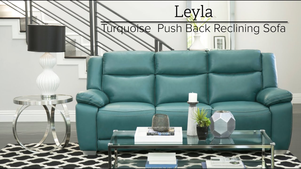 Turquoise Push Back Reclining Sofa, Abbyson Browning Top Grain Leather Power Reclining Sofa