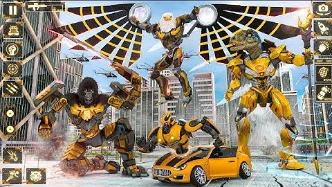 Robot battle on Mars ll multiple robot transform gorilla 🦍🦍 ll bus car  transport ll Android video