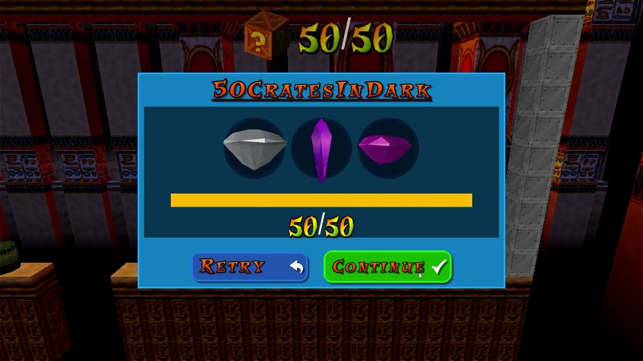 Crash Bandicoot - Back In Time Custom Level Playthrough: "50 crates in dark" (purple gem route)