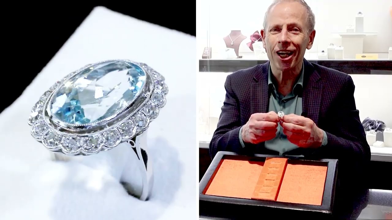 7.28ct Aquamarine and 1.30ct Diamond, Platinum Dress Ring - Antique Circa 1930
