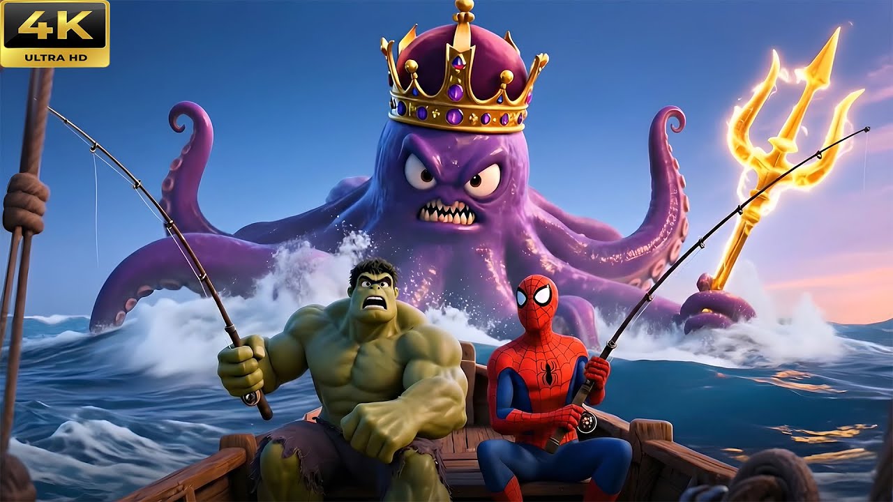 A Dangerous Fishing Trip: Hulk and Spider-Man Face a Sea Monster