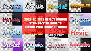 2023 3D Text Effect Bundle Step by Step How To Design Photoshop Tutorial