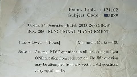 Gndu b.com sem 2 functional management questions paper 2024