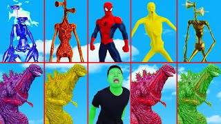 Team Hulk VS Team  Spider Man ,Godzilla, Roblox Piggy, Siren Head - Green men