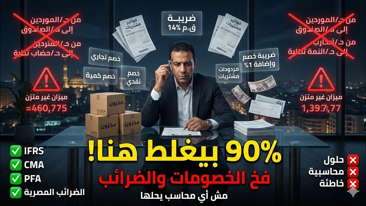 أخطر مسألة مشتريات | 90% من المحاسبين بيغلطوا في الخصومات والضرائب و الجرد الدوري و الجرد المستمر