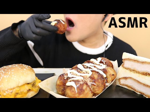 ASMR・Double cheeseburger＆Takoyaki＆Cutlet sandwich/MUKBANG/「No Talking」EATING SOUNDS /KujiraASMR