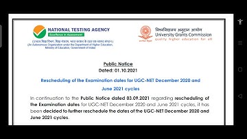 NTA NET DECEMBER 2020 and JUNE 2021 exam date again rescheduled public notice dated 01.10.2021