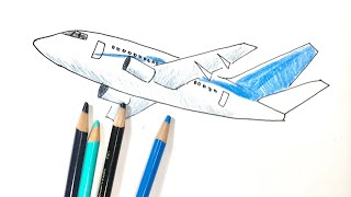 飛行機 の描き方 色鉛筆とペンの簡単イラスト Airplane Youtube