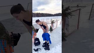 part723#IceBath👙Challenge😱Shes About toJump in Freezing#Water🧊FromWarm to Ice Cold#Winter❄️#swimming