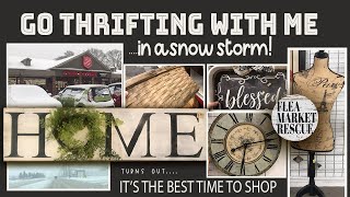 GO THRIFTING WITH ME FOR HOME DECOR IN A SNOW STORM! BIG THRIFT STORE SHOPPING HAUL