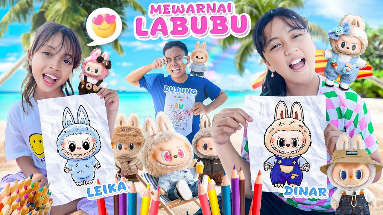 DINAR DAN LEIKA MEWARNAI LABUBU DIPANTAI BERHADIAH BONEKA LABUBU😍😍 #trending