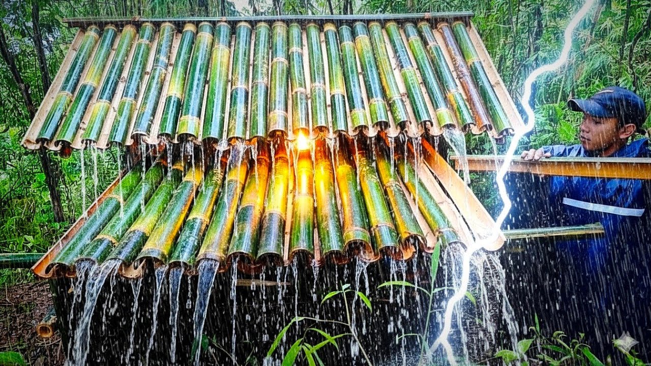 Camping in the Heavy Rain Surviving & Building a Bamboo House