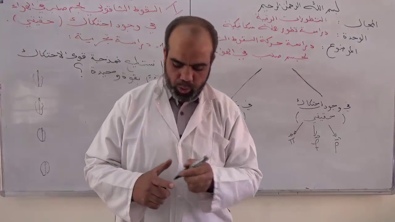 دراسة حركة سقوط الشاقولي لجسم صلب في الهواء  المائع