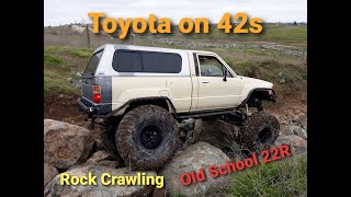 Toyota Pickup on 42 inch Irok crawling on big rocks (Prairie City Off-road Park)