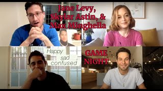 Jane Levy, Skylar Astin, & Max Minghella plays games on GAME NIGHT: Happy Sad Confused