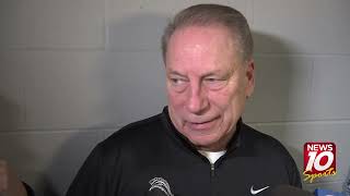 Tom Izzo speaks after MSU's Big Ten Tournament victory over Oregon on Friday.