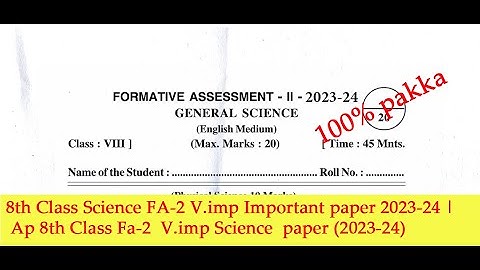 Ap 8th Class Fa-2 💯💯V.IMp Science🥳Question Paper (2023-24) | 8th Class fa2 science(p.s &n.s) Paper