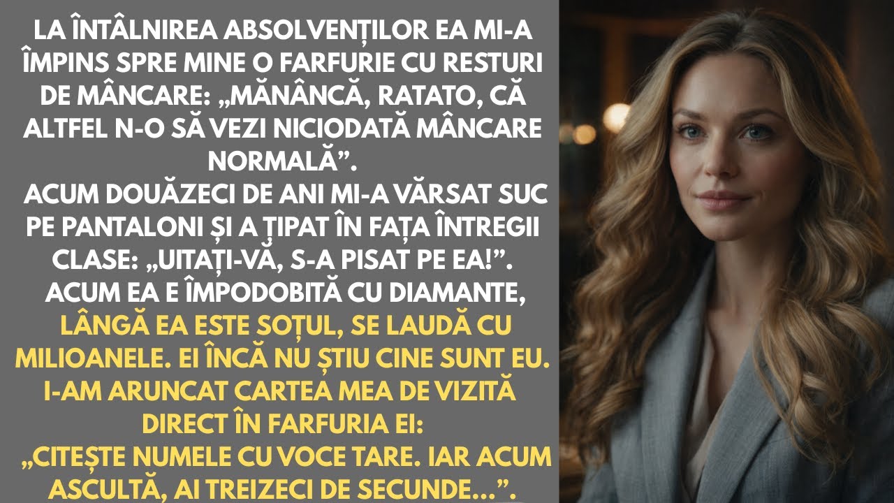 Mănâncă resturile, ratato! — a spus colega de clasă la întâlnirea absolvenților. Curând, soțul ei...