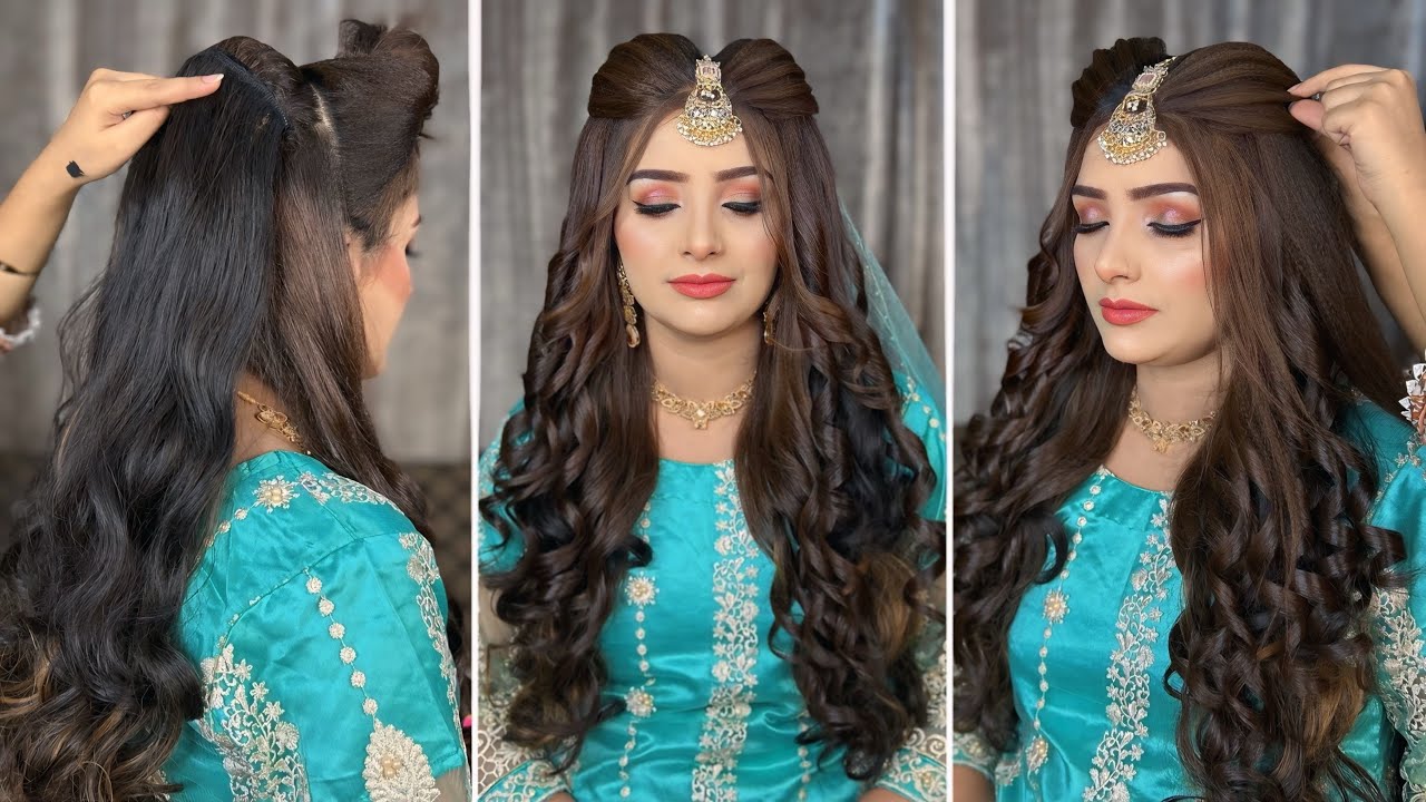 Engagement hairstyle open hair | curls karny ka easy method | bridal hairstyle step by step tutorial
