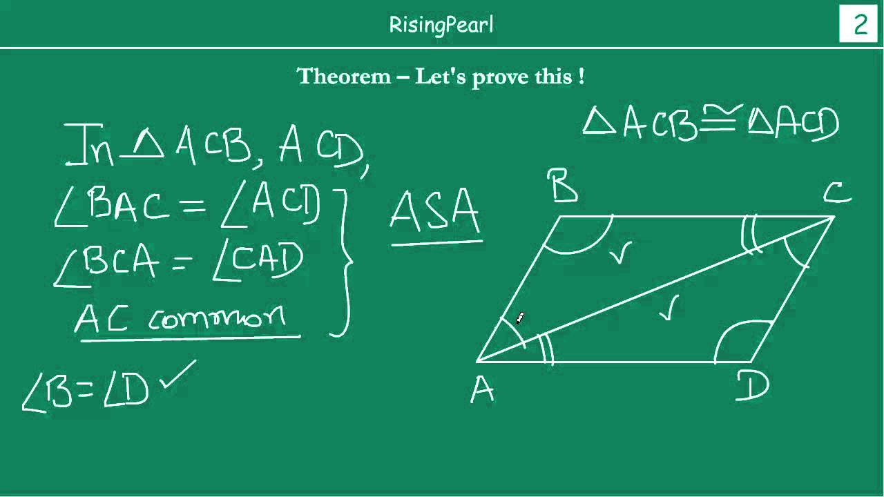 Parallelogram Has Both Pairs Of Opposite Angles Equal Theorem And Proof