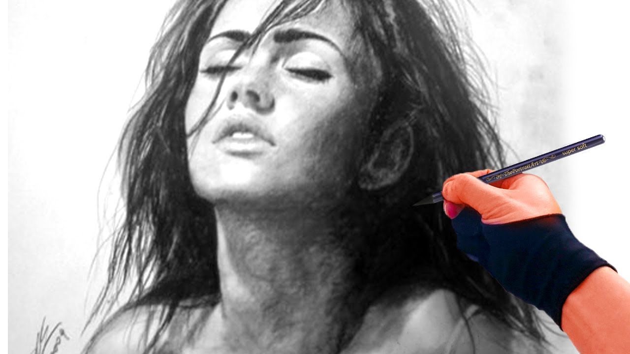 Megan Fox Charcoal Drawing - Original Music ( Theportraitart Art Drawing Video from 13 years ago)