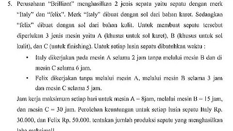 SOAL 5 LINIER PROGRAMMING APLIKOM EKONOMI STIE BANK BPD JATENG