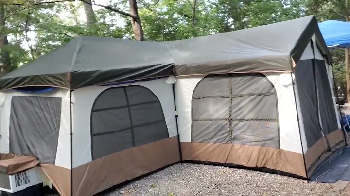 Ozark Trail tent camping with air conditioning. Glamping, setting up a tent campsite