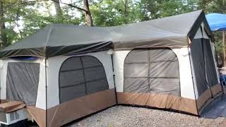 Ozark Trail tent camping with air conditioning. Glamping, setting up a tent campsite