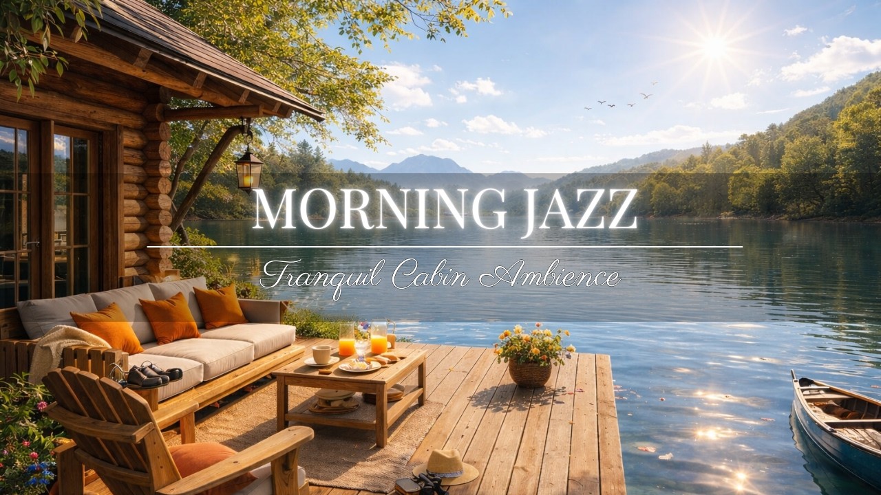 Peaceful Lakeside Morning Jazz | Cozy Cabin Coffee house Ambience to Relax and Start Your Day