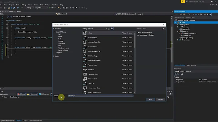 C# Tutorial - Creating SQLite Database