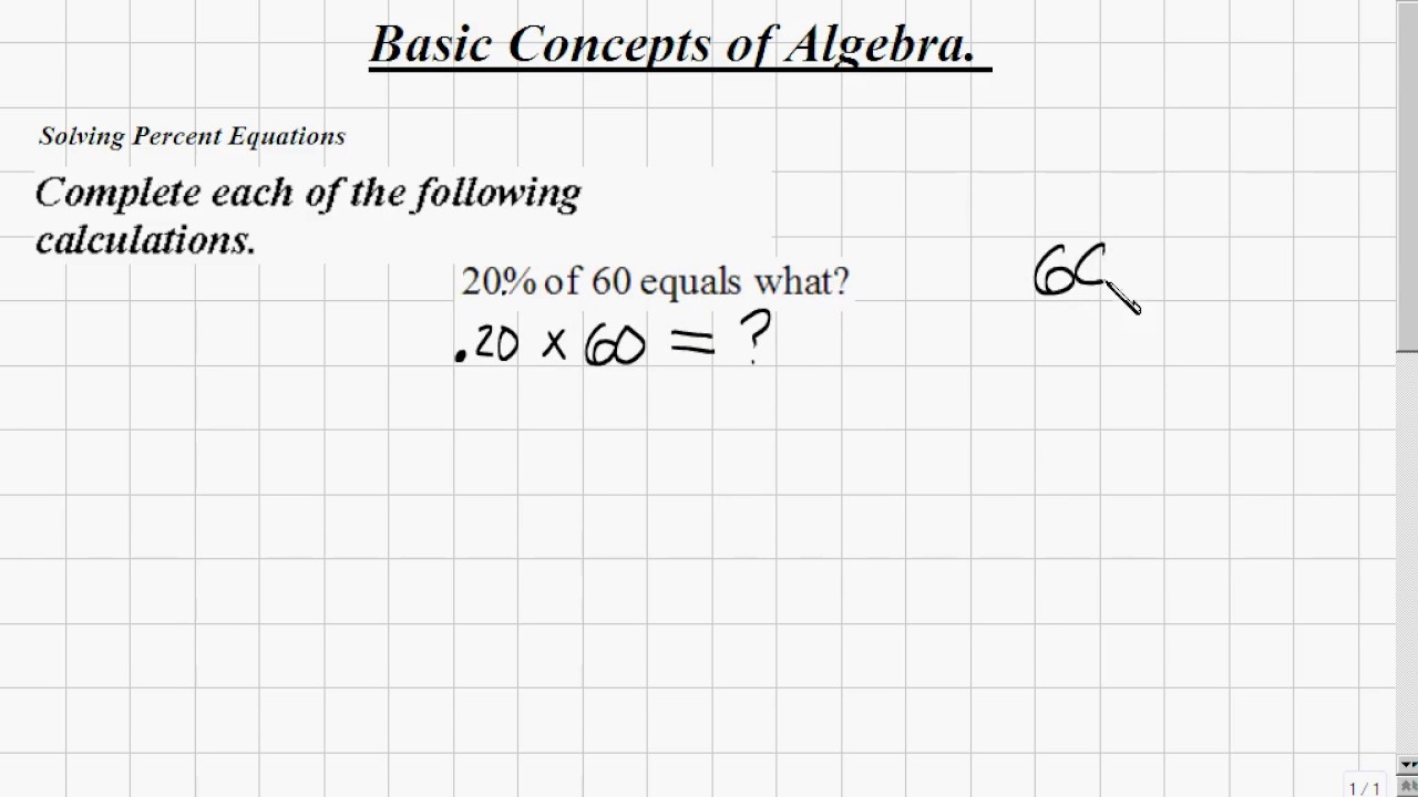 Elementary Algebra - Solving Percent Equations - YouTube