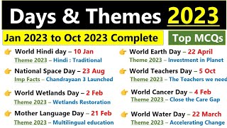 Days & themes 2023 | Jan to oct 2023 Current affairs | महत्वपूर्ण दिवस और थीम 2023 screenshot 5