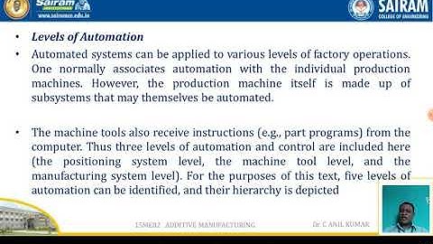 Lecture Video 15ME82 Module 5 _ Levels of Automation _ Dr C Anil Kumar