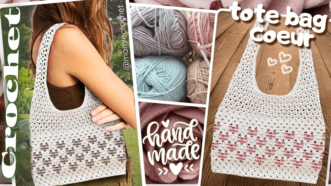 🩷🩷 ADORABLE TOTE-BAG AU CROCHET ECOLOGIQUE / ECONOMIQUE MOTIF COEURS 🩷🩷 TUTO LOVELY  @MamieCrochet