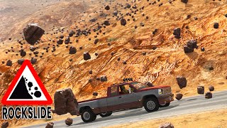 BeamNG Drive - Cars vs Rockslide #5 (1000+ Rocks)