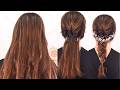 【セミロング~ロングヘア】バレッタと三つ編みで作るハーフアップヘアスタイル