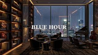 Quiet NYC Apartment Saxophone Jazz & Soft Rain Outside Skyline Glass Window View